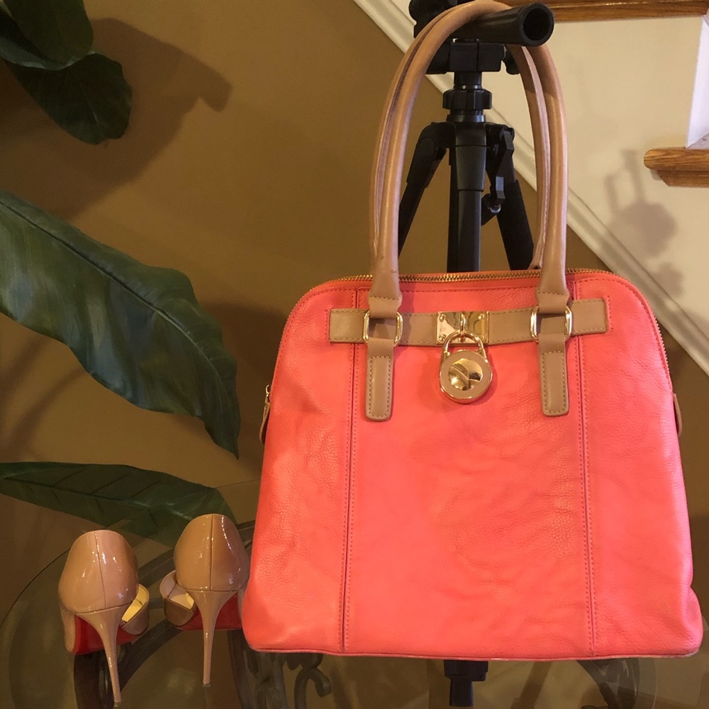 Coral purse with Tan detail
